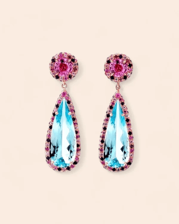 Aquamarine and Pink Sapphire Earrings in 18K Pink Gold V2