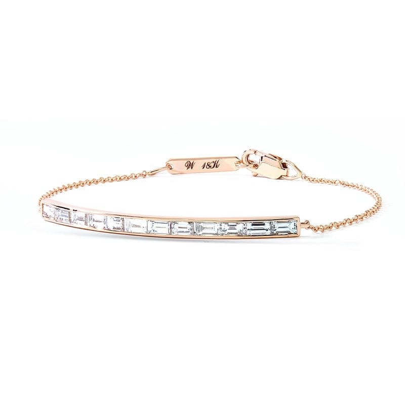 channel setting baguette diamond bracelet in 18k pink gold