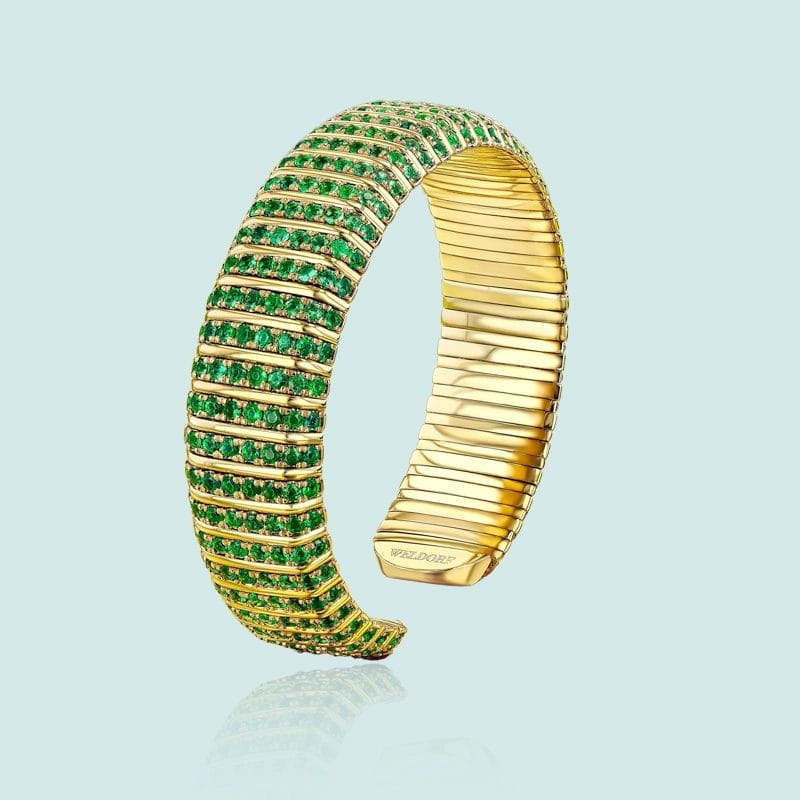 Emerald Sedimentary Bracelet in 18K Yellow Gold from Weldorf.