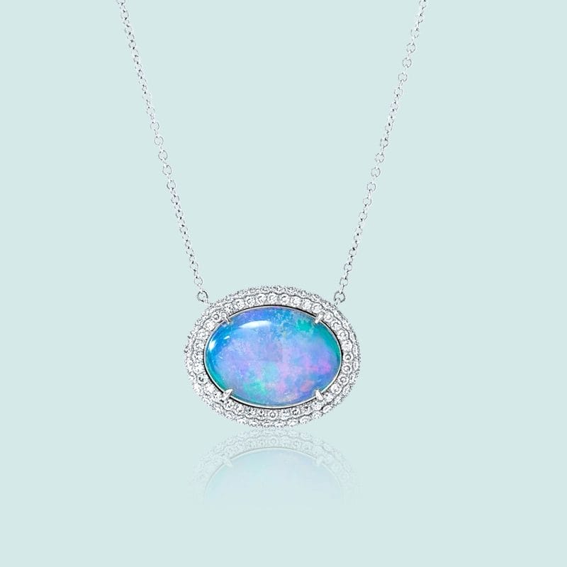 opal with diamonds pendant in 18k white gold