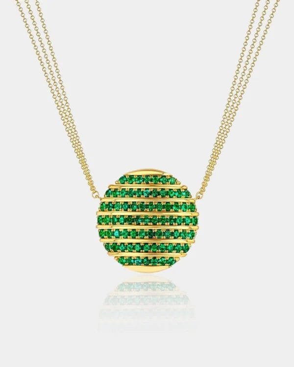 Sedimentary Green Emerald Pendant in 18K Yellow Gold