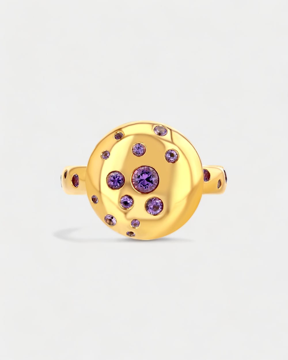 Diamond Stars Amethyst Pinky Ring in 18K Yellow Gold